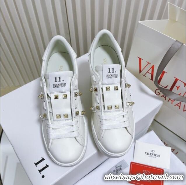 Purchase Valentino Open Disco Wegde Sneakers in Calfskin with Stud Leather Band White 0725052