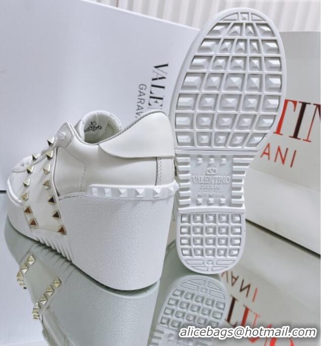 Purchase Valentino Open Disco Wegde Sneakers in Calfskin with Stud Leather Band White 0725052