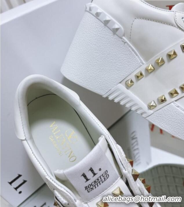 Purchase Valentino Open Disco Wegde Sneakers in Calfskin with Stud Leather Band White 0725052