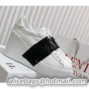 Durable Valentino Open Disco Wegde Sneakers in Calfskin with Black Leather Band White 725053