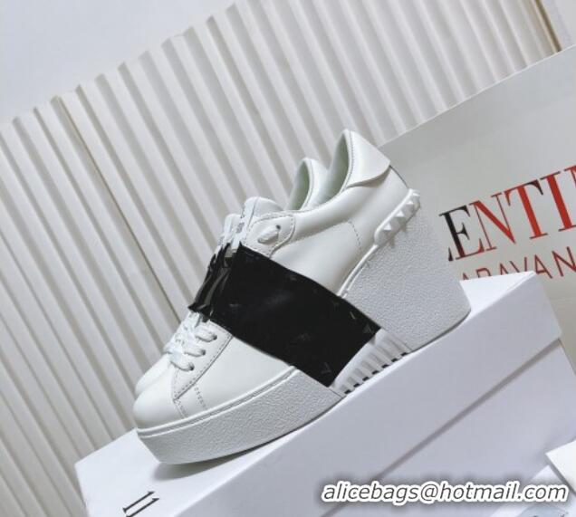 Durable Valentino Open Disco Wegde Sneakers in Calfskin with Black Leather Band White 725053