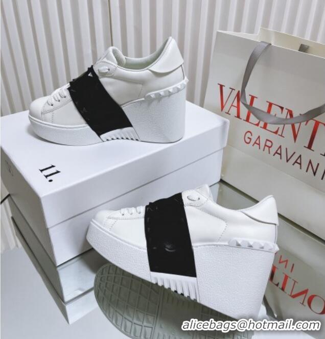 Durable Valentino Open Disco Wegde Sneakers in Calfskin with Black Leather Band White 725053