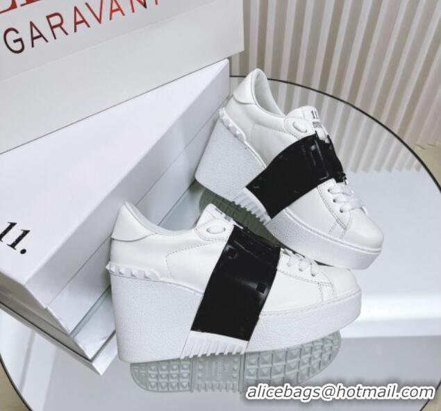 Durable Valentino Open Disco Wegde Sneakers in Calfskin with Black Leather Band White 725053