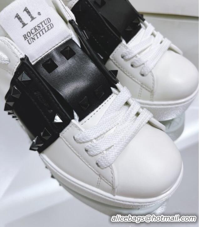 Durable Valentino Open Disco Wegde Sneakers in Calfskin with Black Leather Band White 725053