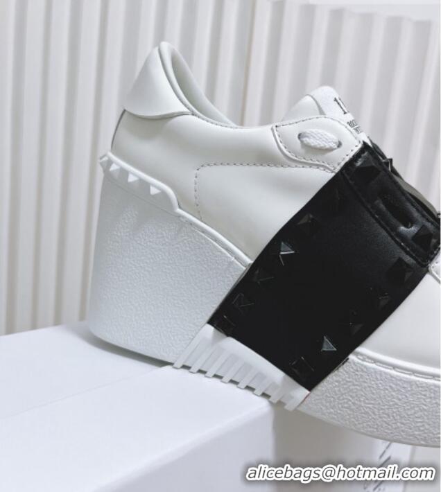 Durable Valentino Open Disco Wegde Sneakers in Calfskin with Black Leather Band White 725053