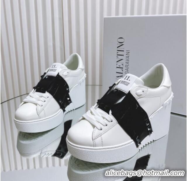 Durable Valentino Open Disco Wegde Sneakers in Calfskin with Black Leather Band White 725053