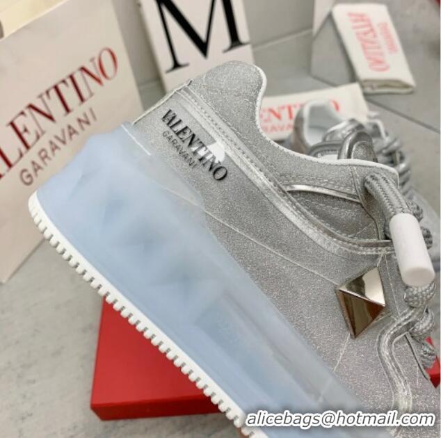 Low Cost Valentino ONE STUD XL Sneakers in Silver Glitter 804113