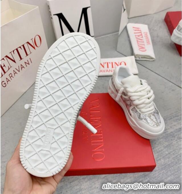 Shop Duplicate Valentino ONE STUD XL Sneakers with Toile Iconographe Crystals Silver 804115