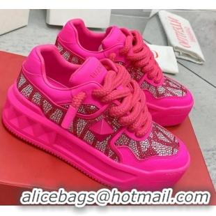 Most Popular Valentino ONE STUD XL Sneakers with Toile Iconographe Crystals Pink PP 0804116