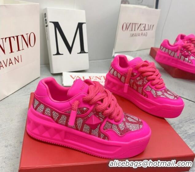 Most Popular Valentino ONE STUD XL Sneakers with Toile Iconographe Crystals Pink PP 0804116