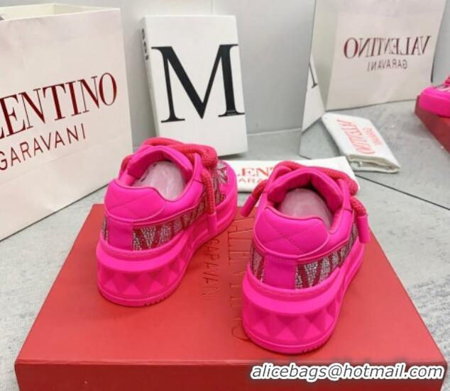 Most Popular Valentino ONE STUD XL Sneakers with Toile Iconographe Crystals Pink PP 0804116