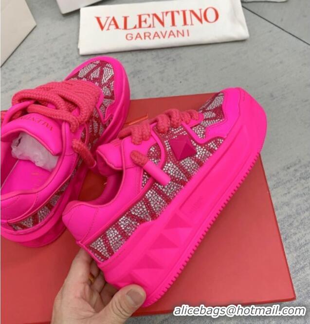 Most Popular Valentino ONE STUD XL Sneakers with Toile Iconographe Crystals Pink PP 0804116