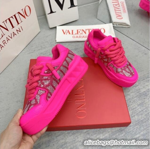 Most Popular Valentino ONE STUD XL Sneakers with Toile Iconographe Crystals Pink PP 0804116