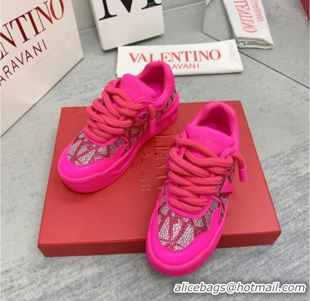 Most Popular Valentino ONE STUD XL Sneakers with Toile Iconographe Crystals Pink PP 0804116