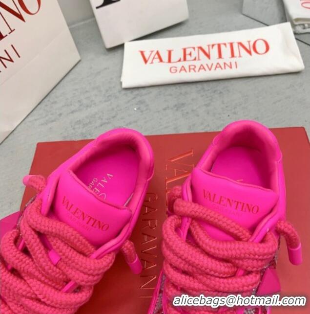 Most Popular Valentino ONE STUD XL Sneakers with Toile Iconographe Crystals Pink PP 0804116