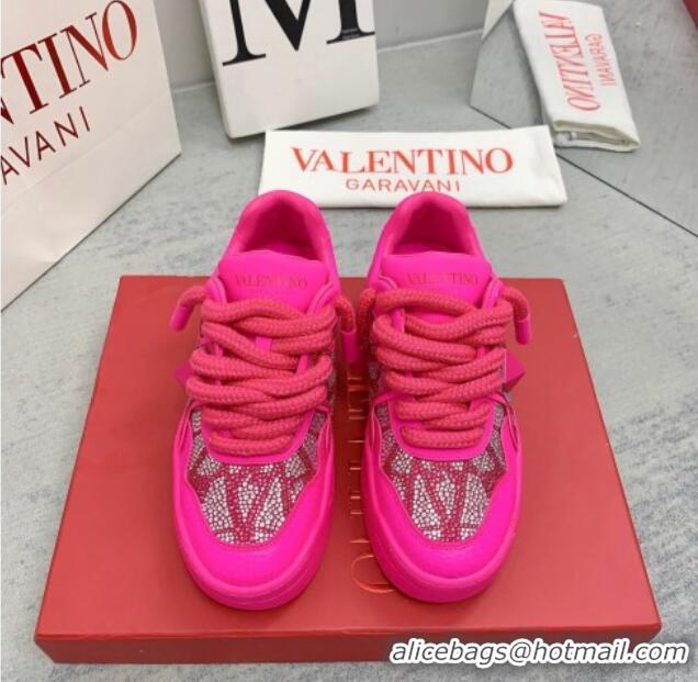 Most Popular Valentino ONE STUD XL Sneakers with Toile Iconographe Crystals Pink PP 0804116