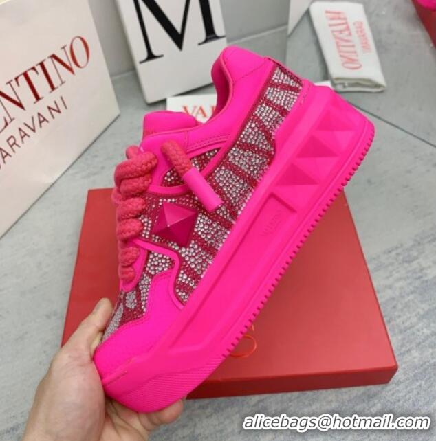 Most Popular Valentino ONE STUD XL Sneakers with Toile Iconographe Crystals Pink PP 0804116