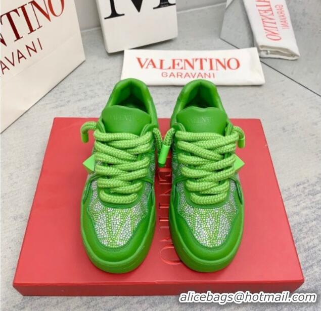 Top Design Valentino ONE STUD XL Sneakers with Toile Iconographe Crystals Green 804117