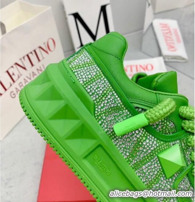 Top Design Valentino ONE STUD XL Sneakers with Toile Iconographe Crystals Green 804117