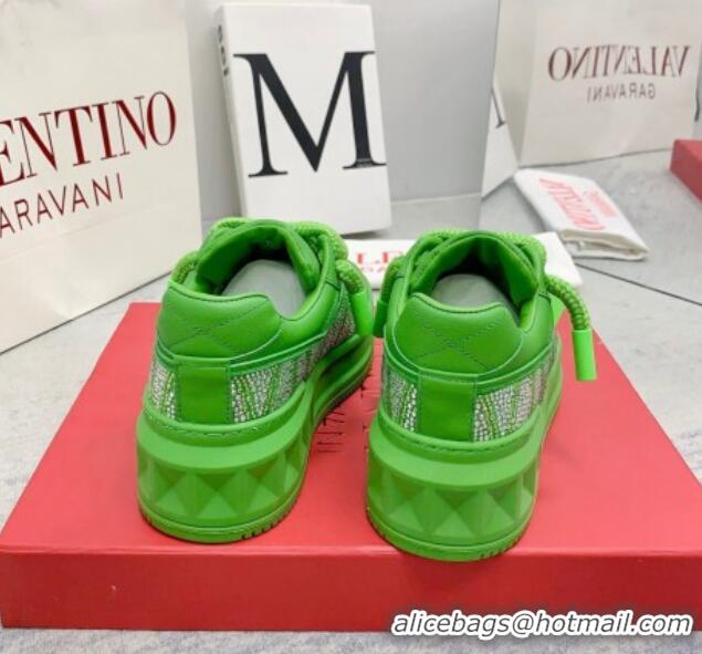 Top Design Valentino ONE STUD XL Sneakers with Toile Iconographe Crystals Green 804117