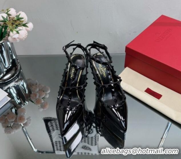 Popular Style Valentino Rockstud Pointed Platform Pump 15.5cm in Patent Leather All Black 809012