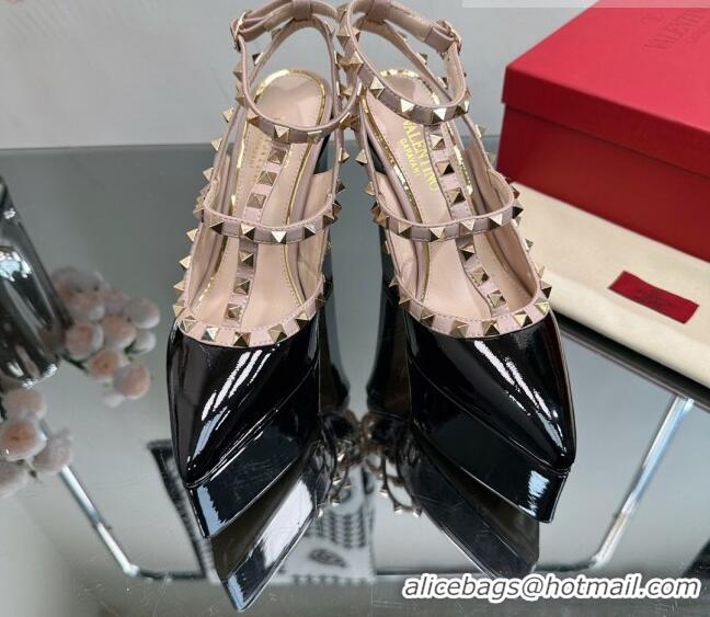 est Grade Valentino Rockstud Pointed Platform Pump 15.5cm in Patent Leather Black/Pink 809014