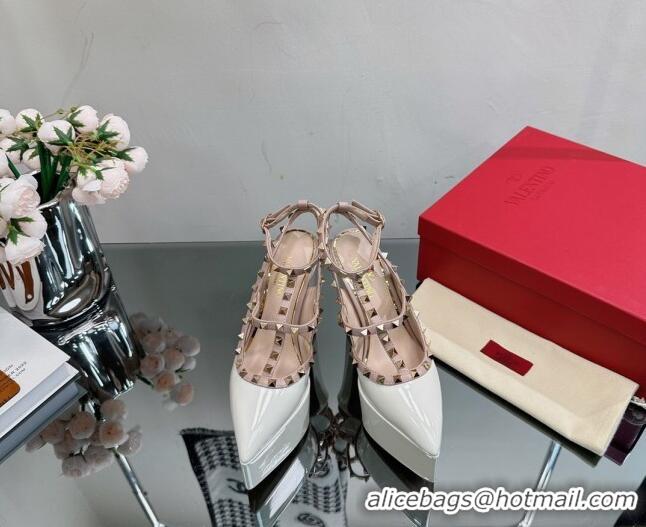 Pretty Style Valentino Rockstud Pointed Platform Pump 15.5cm in Patent Leather White 809015