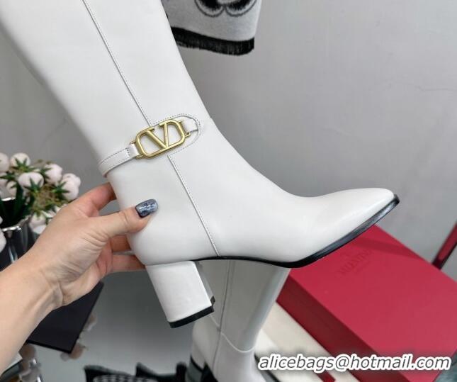 Popular Style Valentino VLogo Calfskin Low-Heel High Boots White VL08141 814103