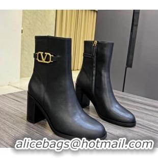 Purchase Valentino VLogo Calfskin Low-Heel Ankle Boots 7.5cm Black VL08141