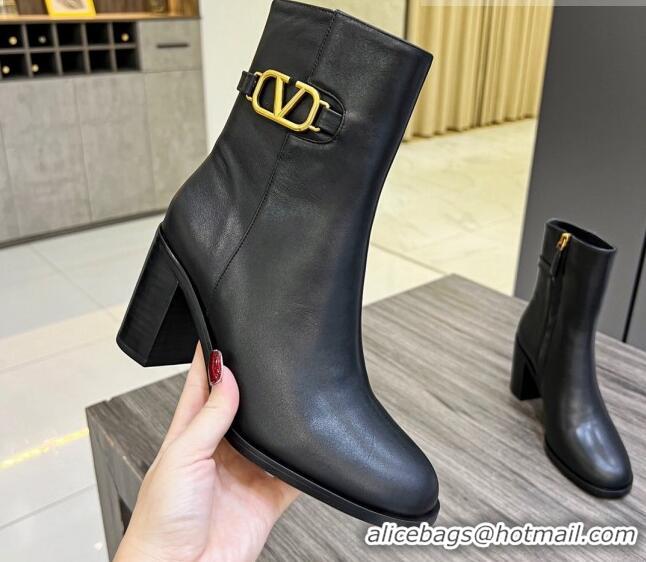 Purchase Valentino VLogo Calfskin Low-Heel Ankle Boots 7.5cm Black VL08141