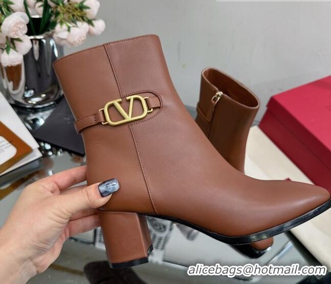 Luxurious Valentino VLogo Calfskin Low-Heel Ankle Boots 7.5cm VL08141 Brown