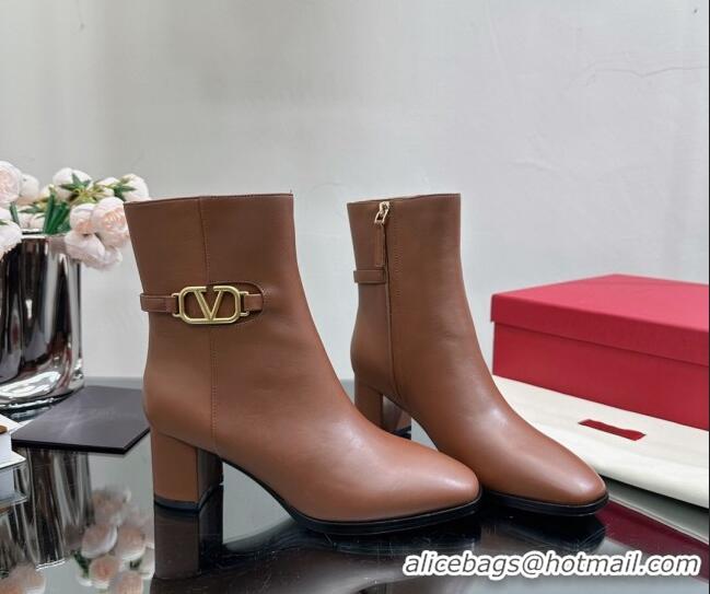 Luxurious Valentino VLogo Calfskin Low-Heel Ankle Boots 7.5cm VL08141 Brown