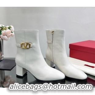 Good Product Valentino VLogo Calfskin Low-Heel Ankle Boots 7.5cm VL08141 White