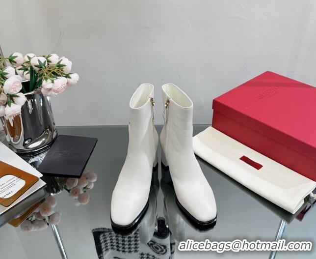 Good Product Valentino VLogo Calfskin Low-Heel Ankle Boots 7.5cm VL08141 White