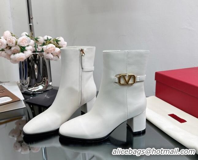 Good Product Valentino VLogo Calfskin Low-Heel Ankle Boots 7.5cm VL08141 White