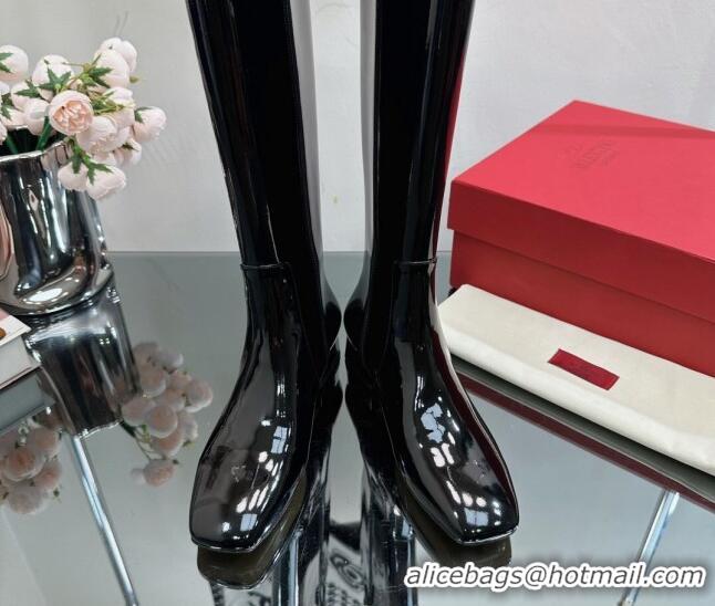 Charming Valentino VLogo Type Heel High Boots 3cm in Patent Leather Black 814110