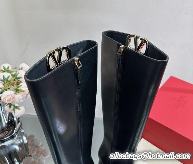 Discount Fashion Valentino VLogo Type Heel High Boots 3cm in Calfskin Black 814111