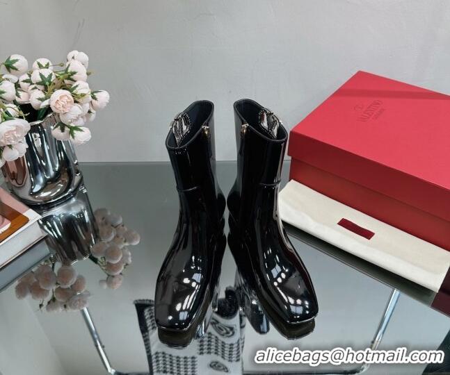 Classic Valentino VLogo Type Heel Ankle Boots 3cm in Patent Leather Black 814113