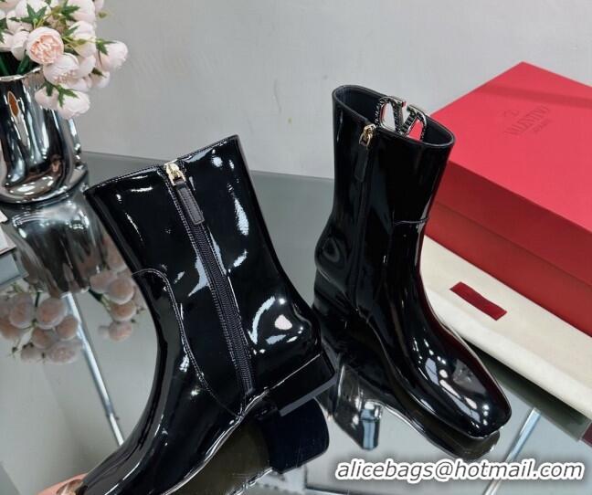 Classic Valentino VLogo Type Heel Ankle Boots 3cm in Patent Leather Black 814113