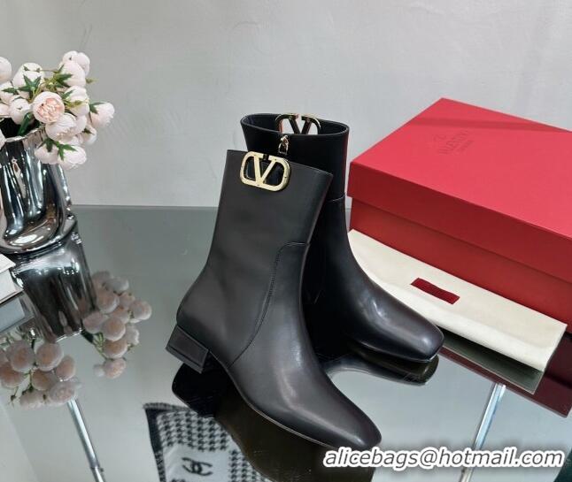 Discount Valentino VLogo Type Heel Ankle Boots 3cm in Calfskin Black 814114