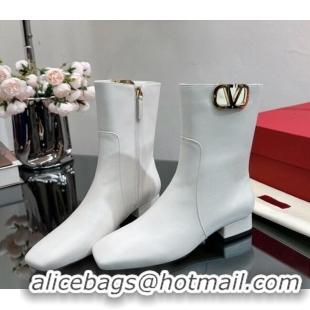 Shop Cheap Valentino VLogo Type Heel Ankle Boots 3cm in Calfskin White 814116