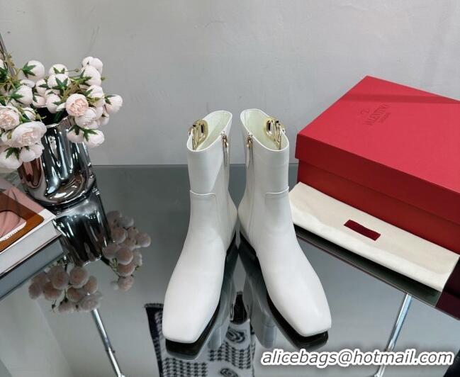 Shop Cheap Valentino VLogo Type Heel Ankle Boots 3cm in Calfskin White 814116