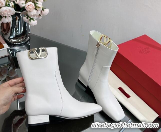 Shop Cheap Valentino VLogo Type Heel Ankle Boots 3cm in Calfskin White 814116