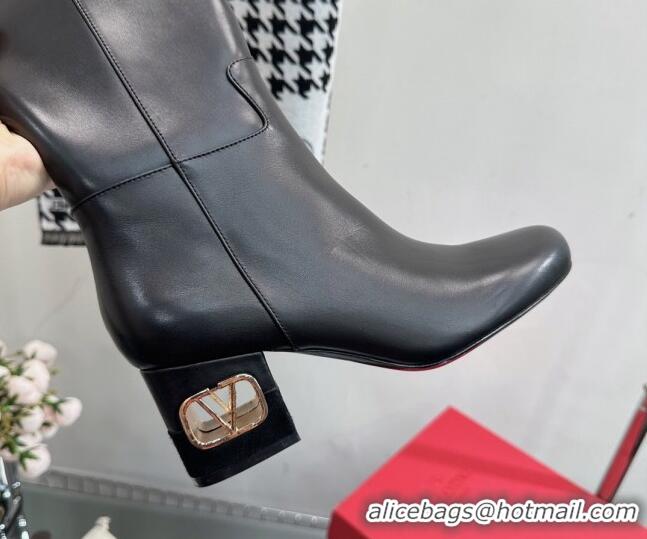 Unique Discount Valentino VLogo Heritage Heel High Boots 6cm in Calfskin Black 814124