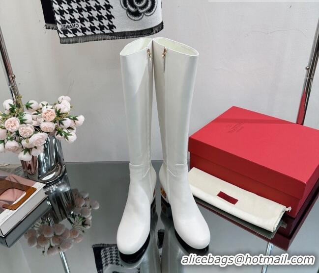 Discount Valentino VLogo Heritage Heel High Boots 6cm in Calfskin White 814126