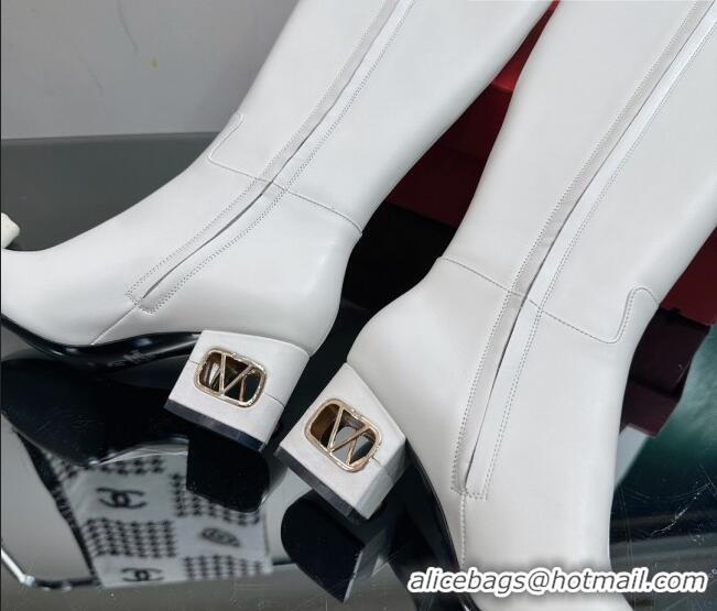 Discount Valentino VLogo Heritage Heel High Boots 6cm in Calfskin White 814126