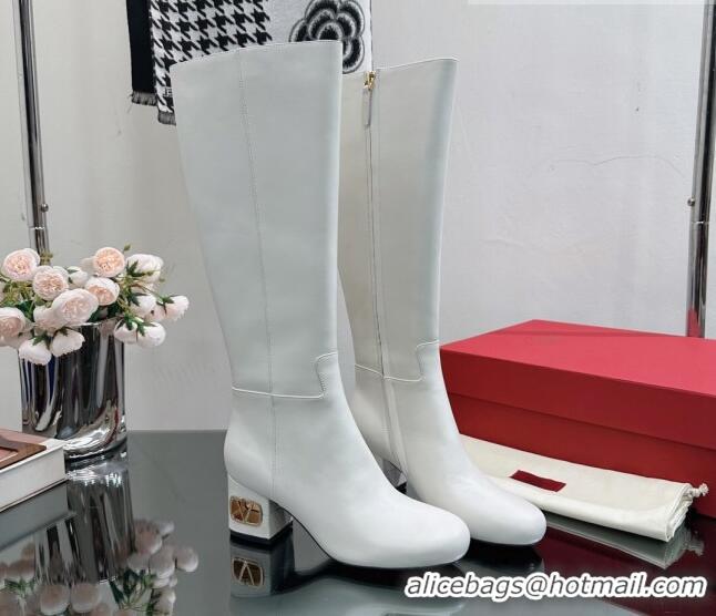 Discount Valentino VLogo Heritage Heel High Boots 6cm in Calfskin White 814126