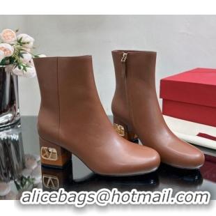 Popular Style Valentino VLogo Heritage Heel Ankle Boots 6cm in Calfskin Brown 814128