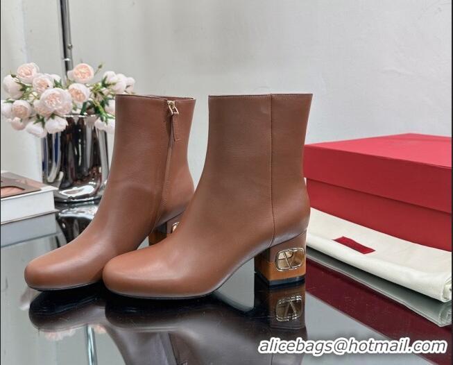 Popular Style Valentino VLogo Heritage Heel Ankle Boots 6cm in Calfskin Brown 814128