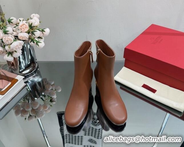 Popular Style Valentino VLogo Heritage Heel Ankle Boots 6cm in Calfskin Brown 814128